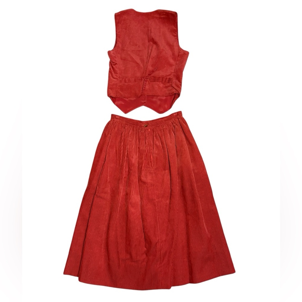 Vintage Laura Ashley Corduroy Skirt Vest Set Brick Red 10 - Picture 2 of 11